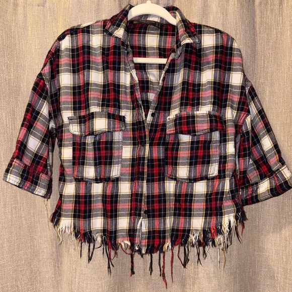 Zara | Trafaluc Collection Women's Plaid Flannel Crop Top | Size S - Picture 2 of 6